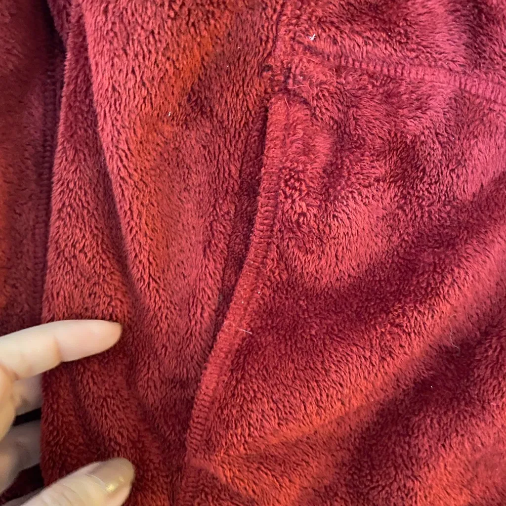 LL Bean Red Fleece Zip Up Hooded Jacket, Womens 10-12 - Image 2