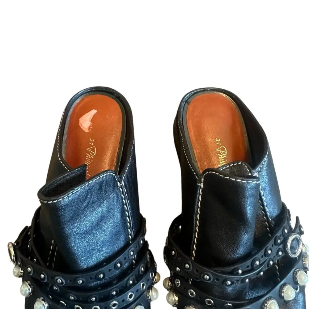 3.1 Phillip Lim Black Leather Backless Shoes Loafers Slip-On Slides Size 36.5 6 - Image 5