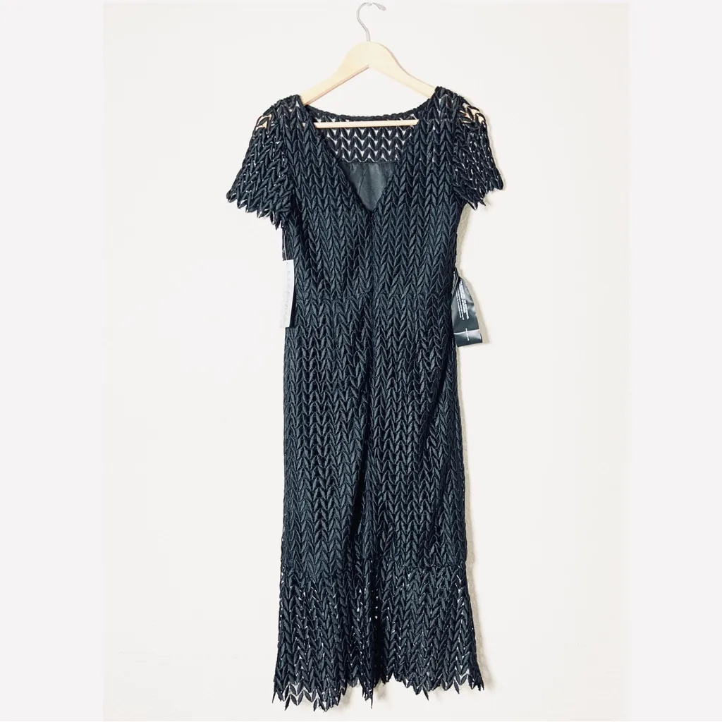 Kay Unger Tatum Floral Lace Midi Dress Black Classic Sophisticated NWT Size 4 - Image 8