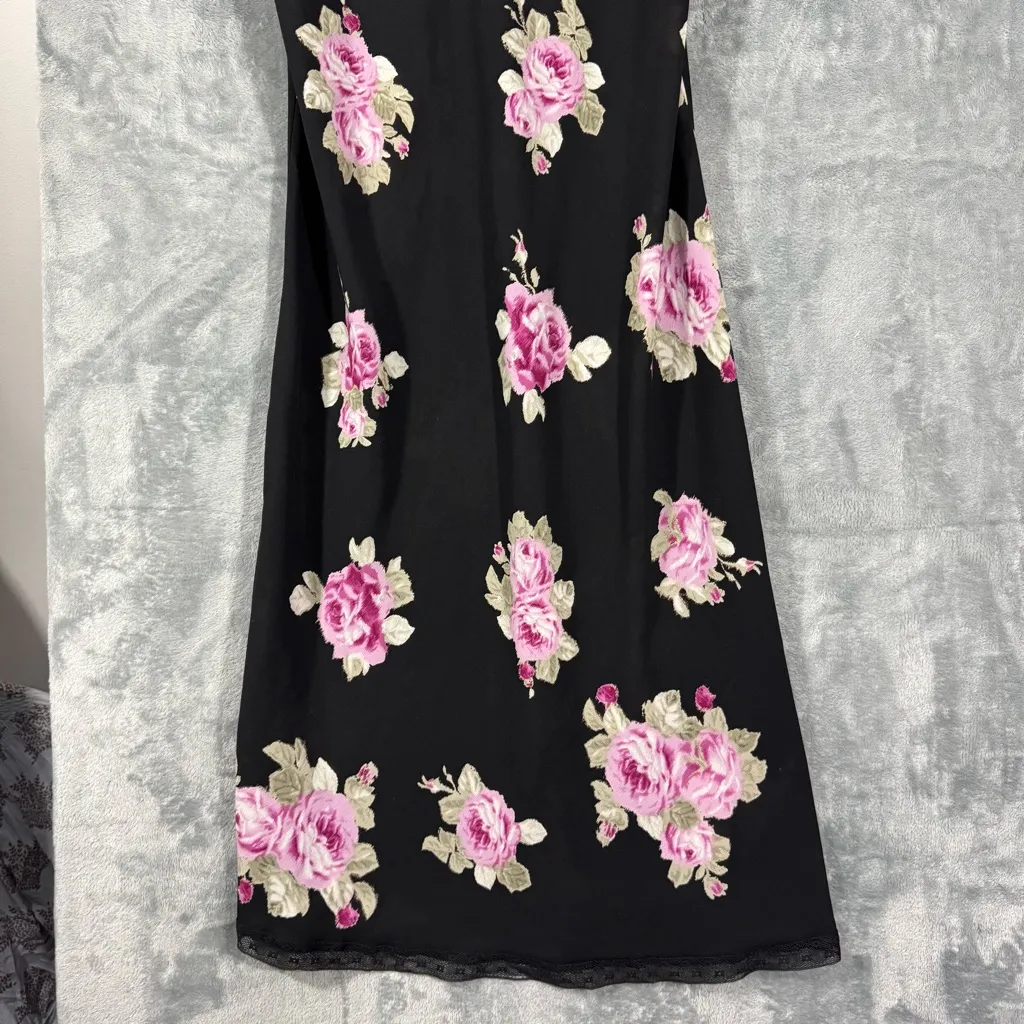 Oscar de la Renta Pink Label Black Floral Nightgown Intimate Slip Dress Medium - Image 3