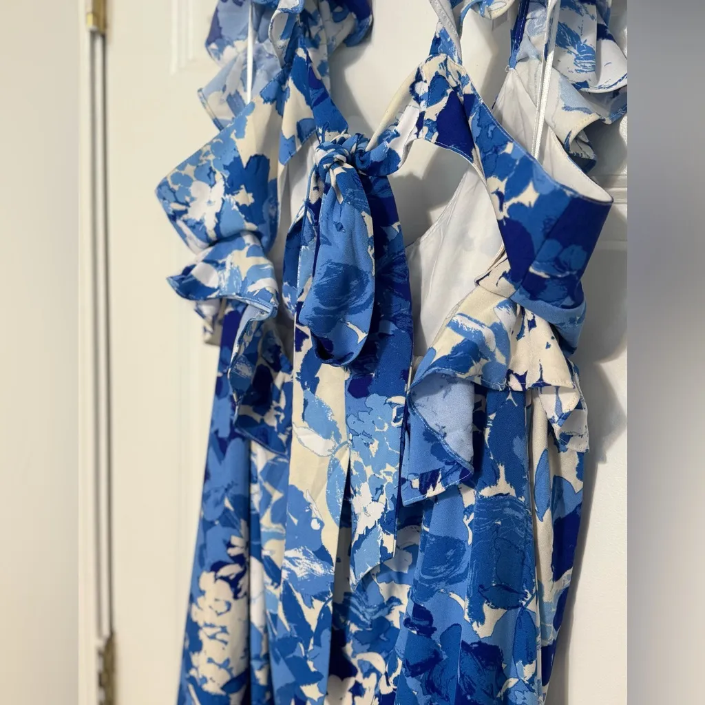 NWOT Sugarlips Gypsum Berry Abstract Floral Tie Back Cutout Midi Dress Large - Image 6