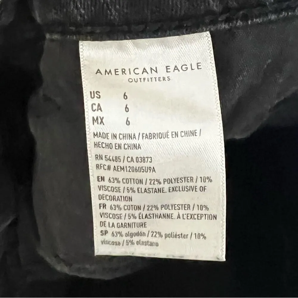 American Eagle Black Floral Embroidered High Waisted Denim Shorts - Image 5
