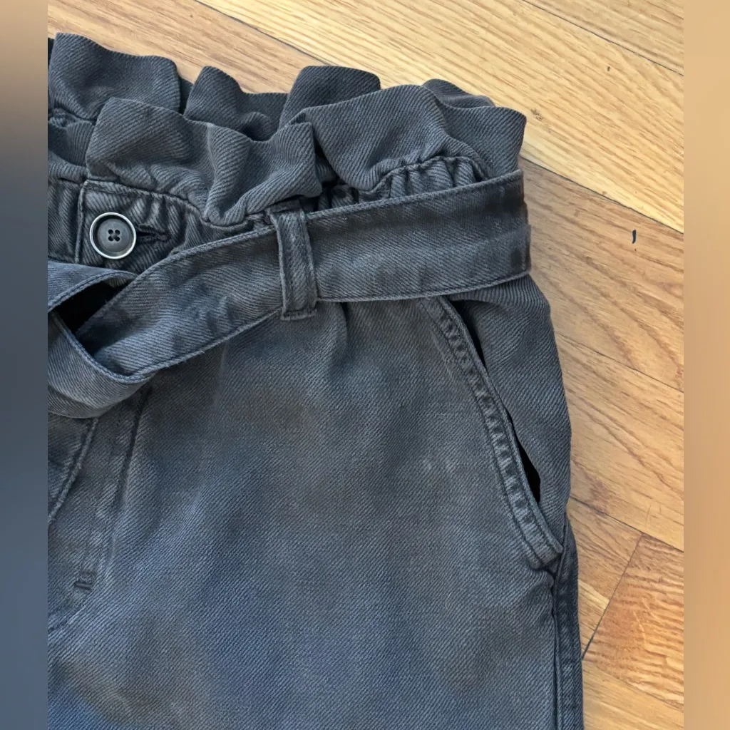 Aerie paperbag waist pants soft twill tie waist belt dark Gray - Image 5