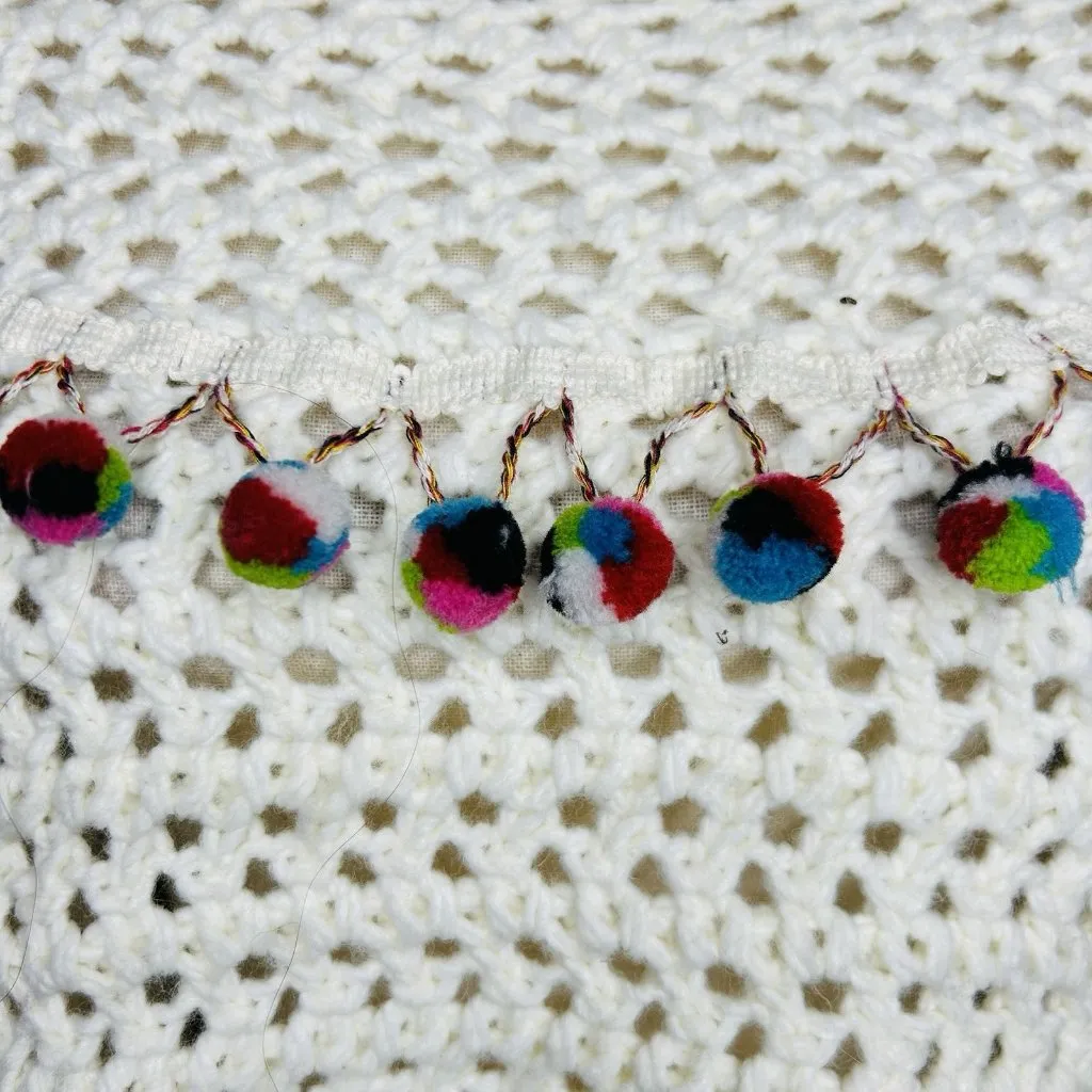 ZARA Chunky Open Knit Wool Blend Sweater Size S Pom Pom Oversized Artsy Boxy - Image 4