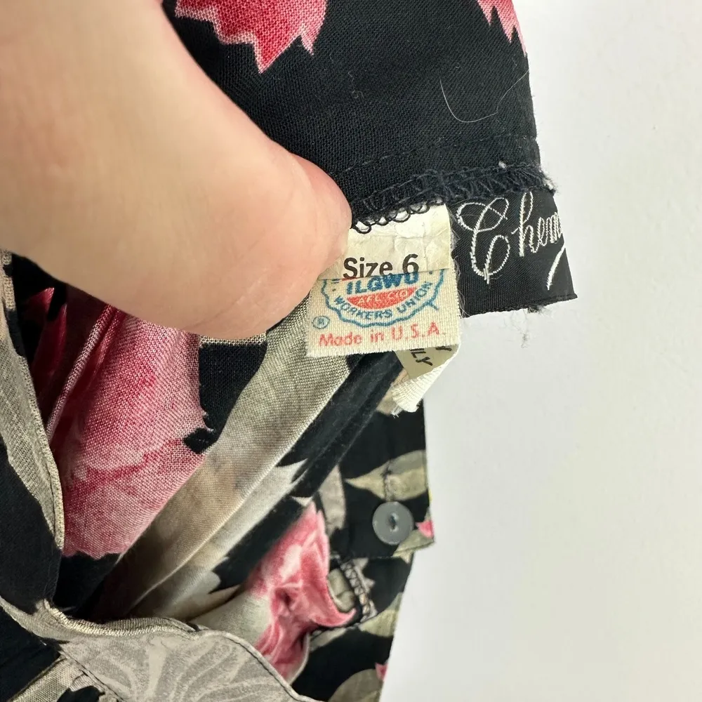 Chemisette Floral Skirt Womens 6 Vintage 70s Black Red Midi Cottagecore Boho USA - Image 6
