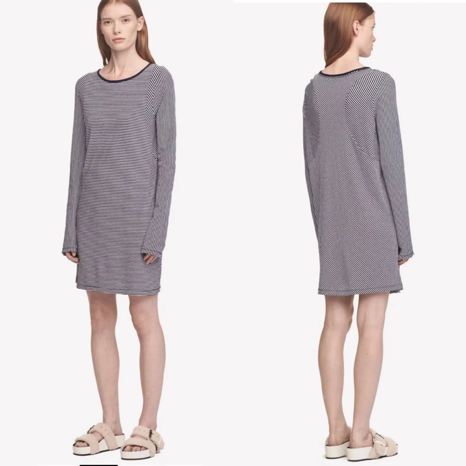 Rag & Bone Striped Kit Dress Size Large Long Sleeved Knit‎ Yarn Dyed Navy White - Image 2