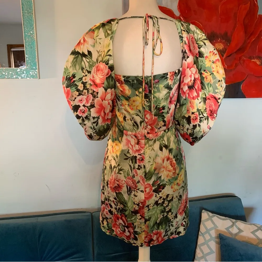 LPA Revolve Zeta floral print mini dress, puffed sleeve, size S Small - Image 7