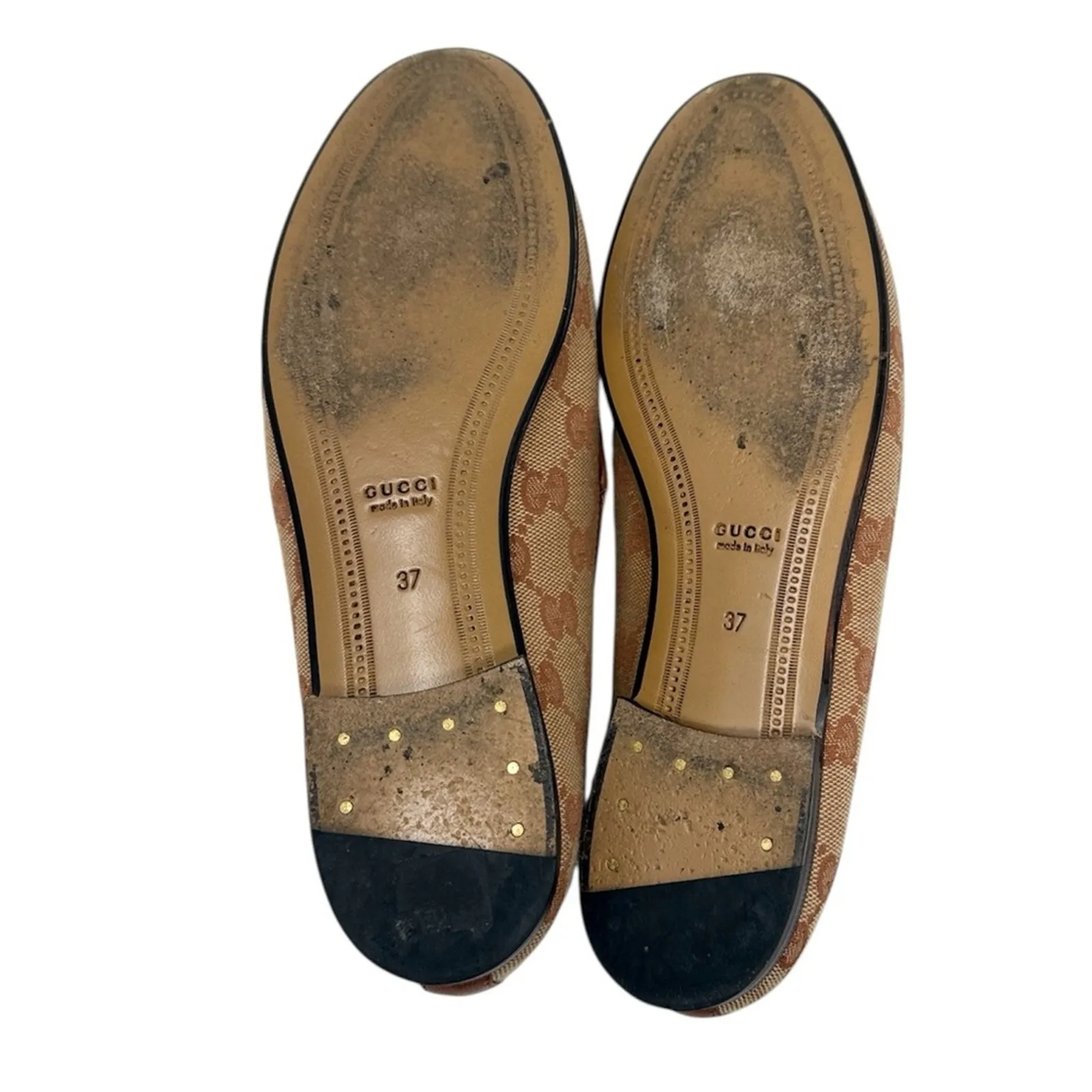 Gucci Jordaan Horsebit GG Supreme Monogram Canvas Leather Trim Loafers Size 37 - Image 7