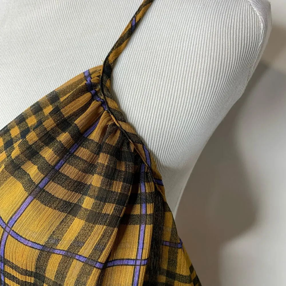 by the way Revolve Gold Black Blue Bodysuit Plaid Sz Small - Image 5