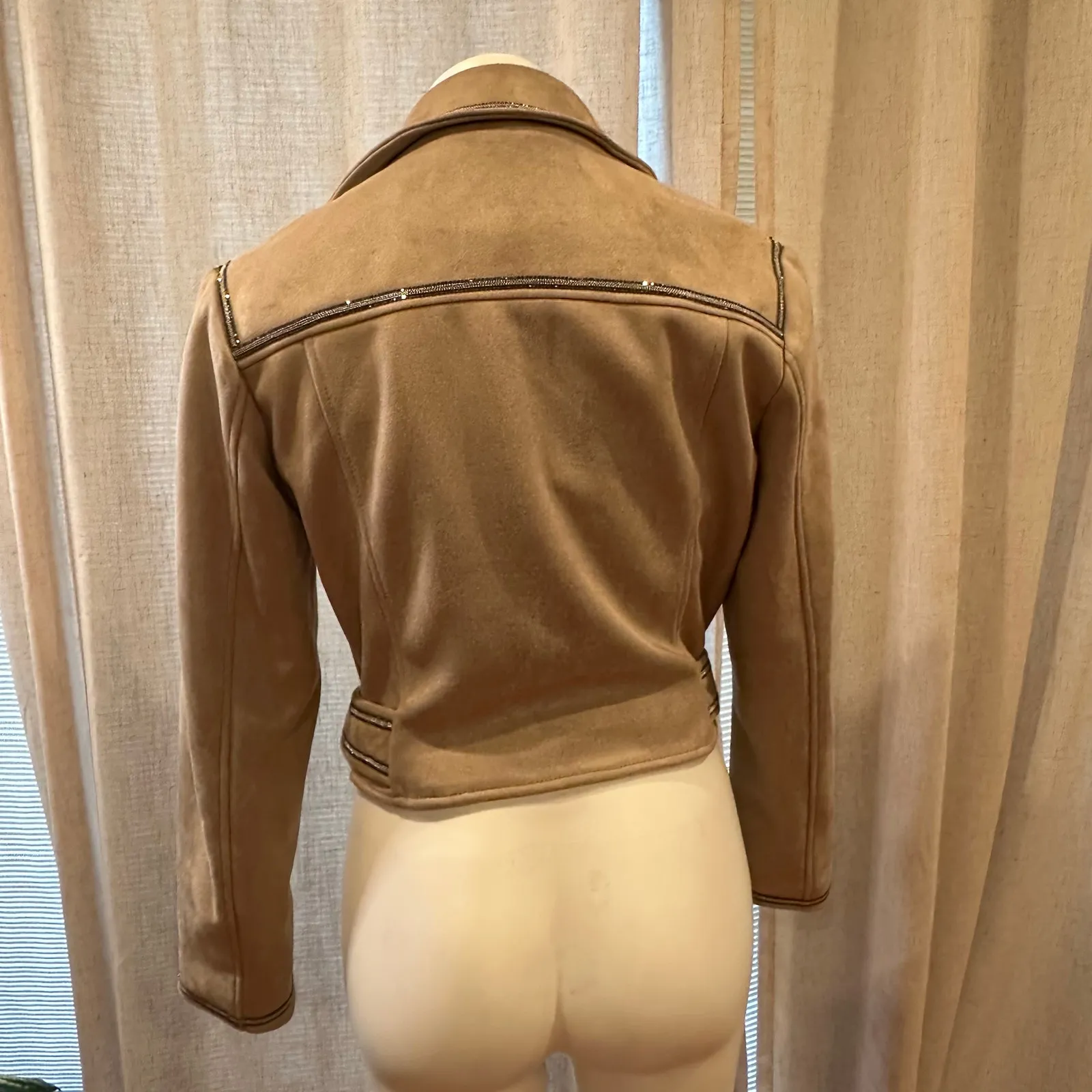 Zara Cropped Jacket sz S Tan and Black Sparkle Jacket - Image 8