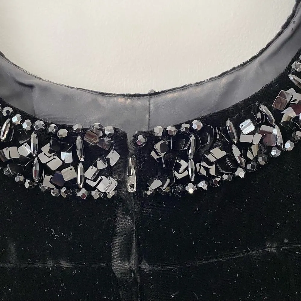 Vintage T.A. Chapman Milwaukee Black Velvet Beaded Mini Dress medium - Image 7