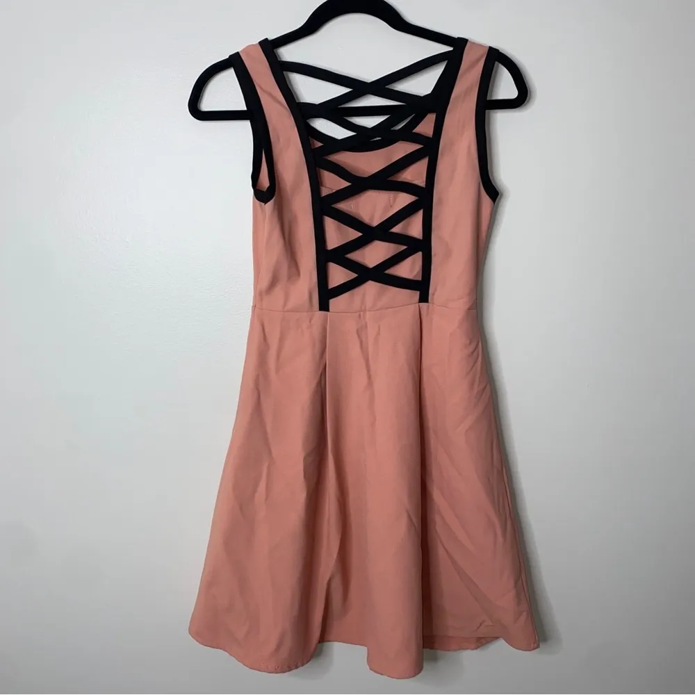 Peach Black Corset Lace-up Balletcore Coquette Fit & Flare Skater Dress Small - Image 4