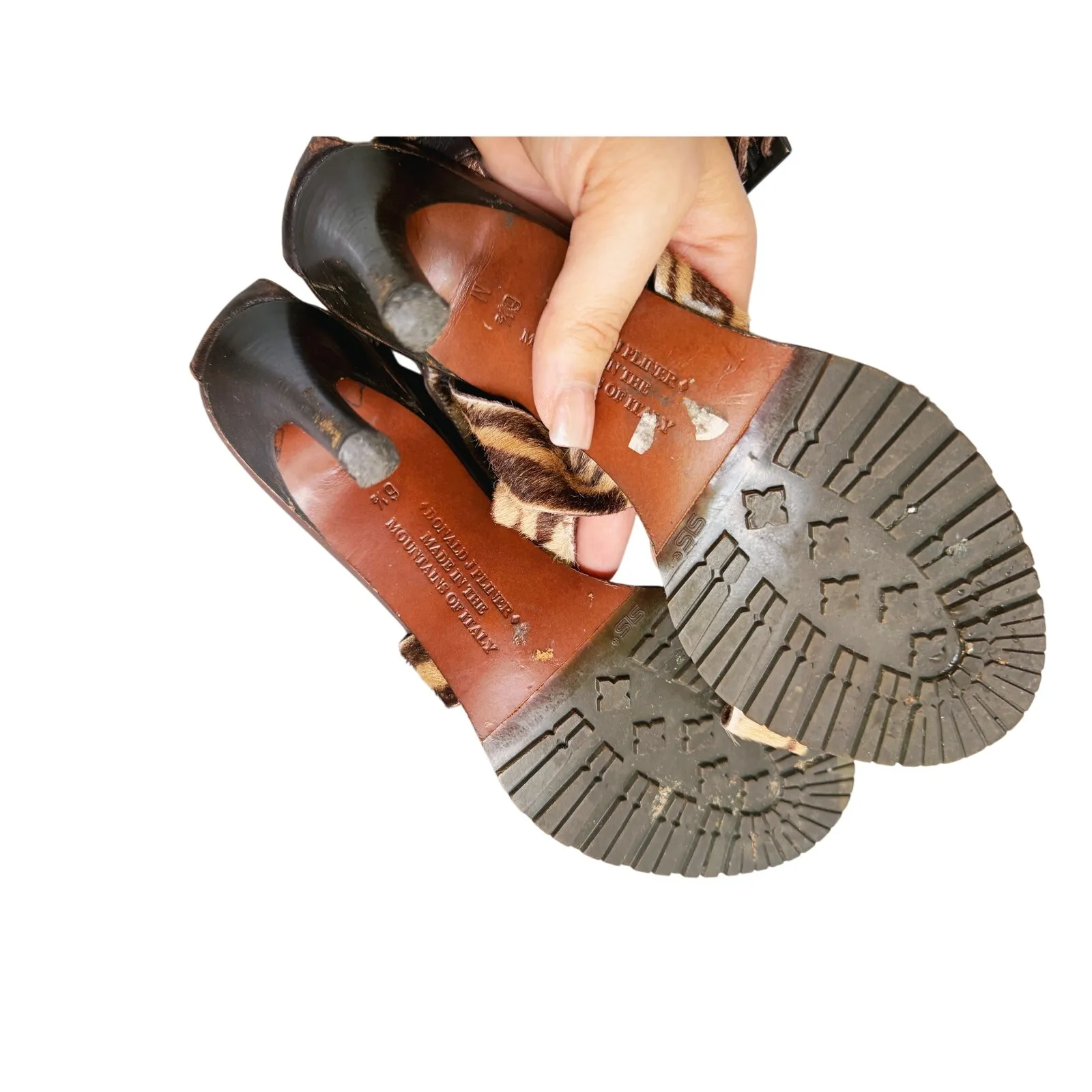 Donald J Pliner Panther Hair Calf Wrap Kitten Heel Buckle Sandal 6.5 Mobwife Brown - Image 3