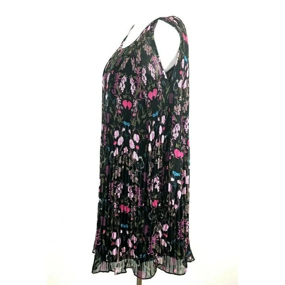 New INC International Concepts Floral Trapeze Swing Dress S Black Pleat Slit Slv - Image 5