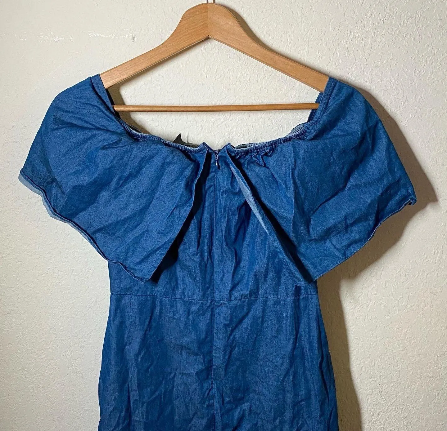 Night Walker denim off the shoulder dress with slits on sides & pockets ( S ) - Image 6