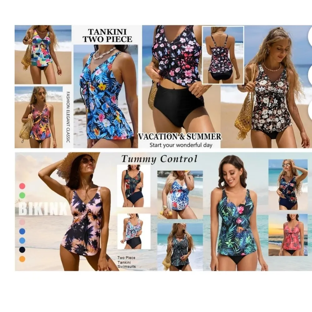 BIKINX Plus Size Sexy Two Piece Tankini Tummy Control Knot Swimwear Blue - Image 3