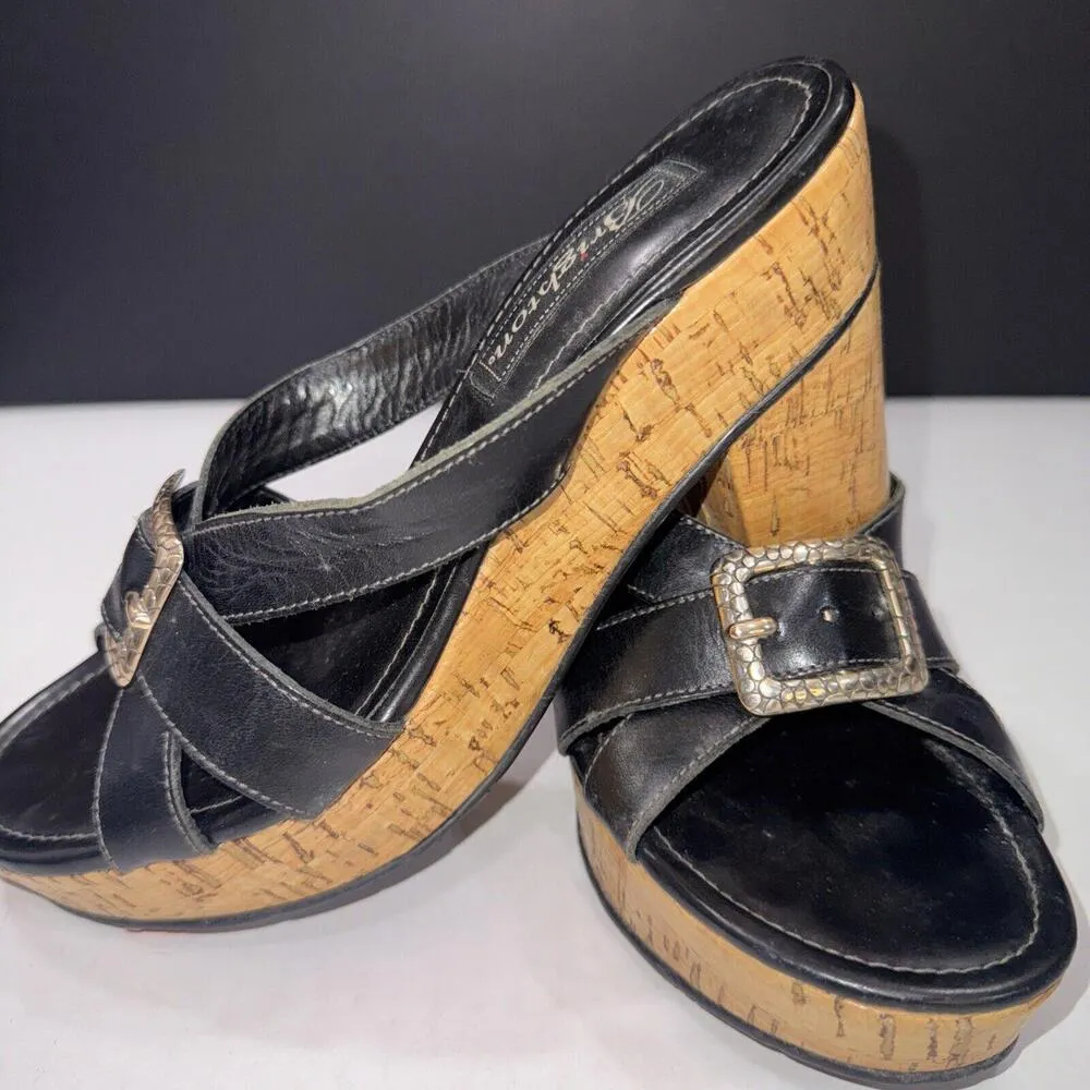 Brighton Vintage Y2K 90’s Millennial Wood Buckle Sandal Wedge Clogs 7.5N - Image 4