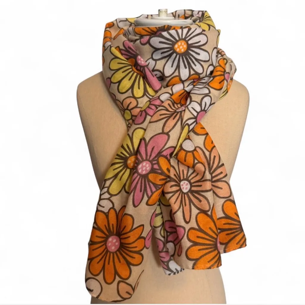 Women's Floral Print Multicolor Cotton Scarf Pink - Image 2
