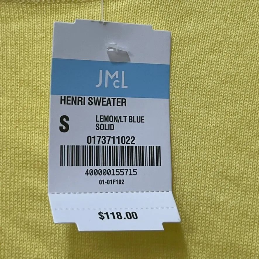 J Mclaughlin Henri Sweater Small NWT $118 Scallop Crewneck Cashmere Yellow Solid - Image 5