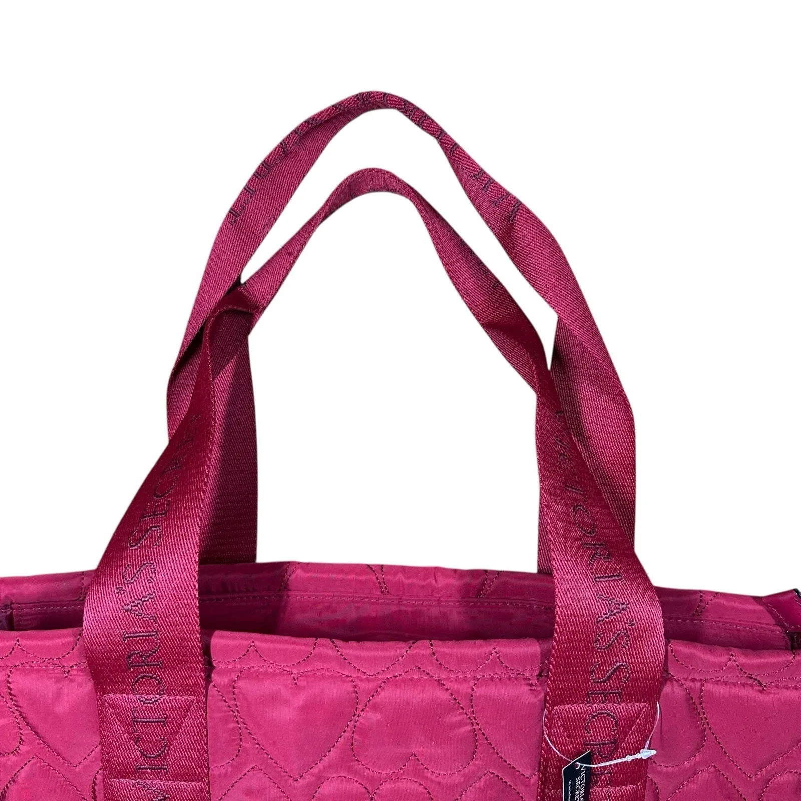 Victorias Secret QUILTED Red HEART Puffer TOTE Zip Shoulder Bag NEW $59.95 - Image 3