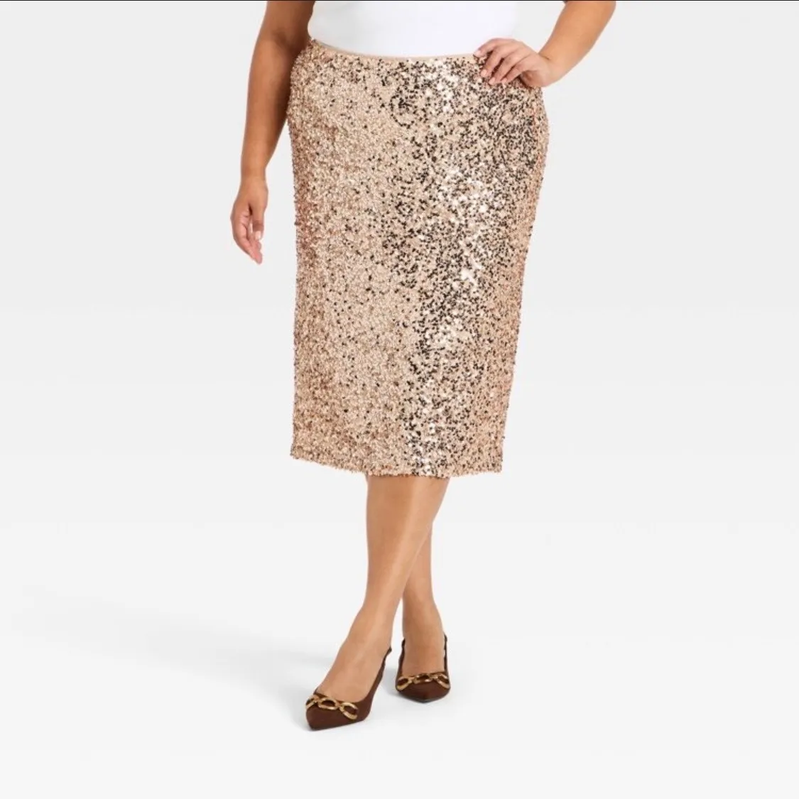 Ava & Viv Womens Sequin Pencil Skirt Rose Gold Sparkle Party Occasion XXL - Image 5