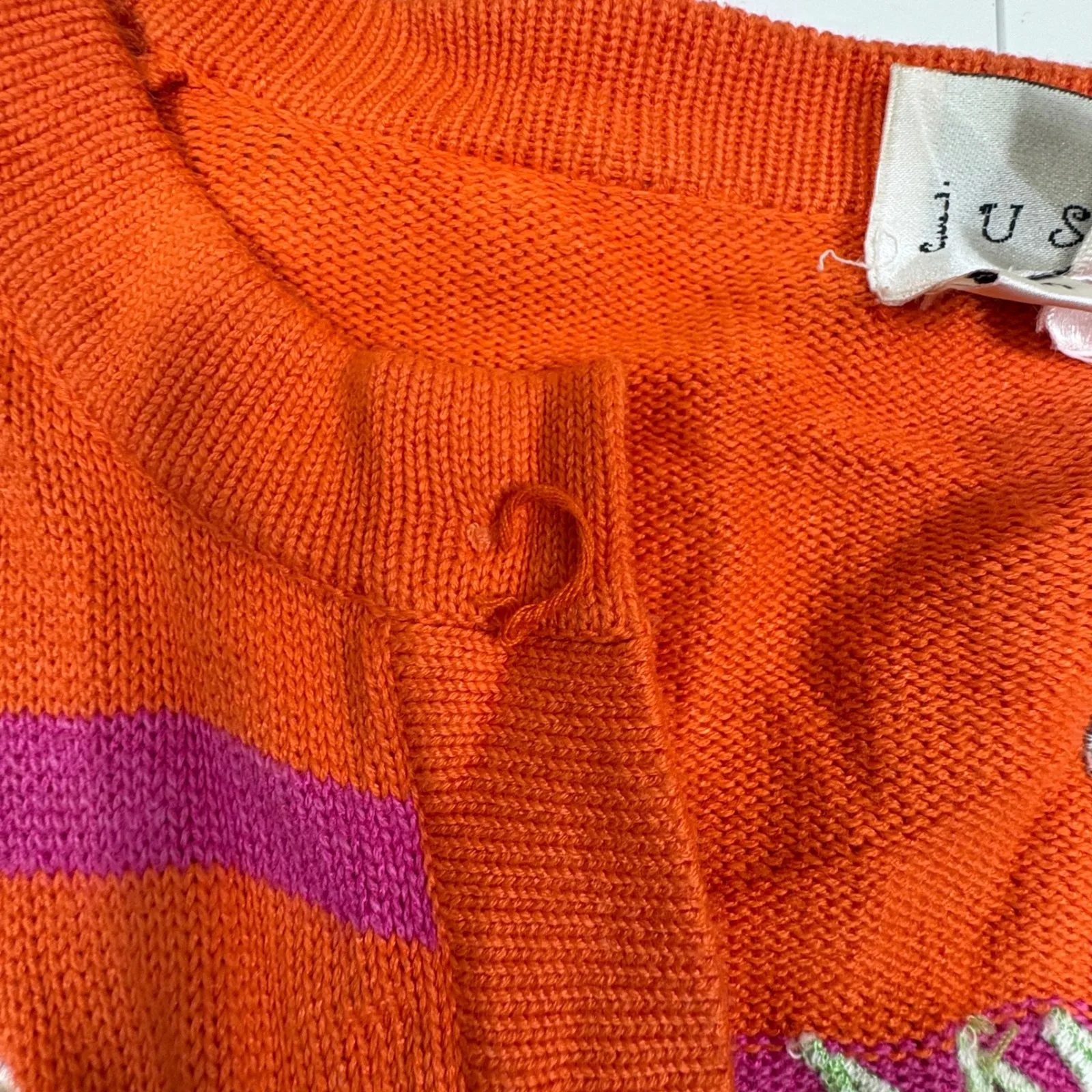 Just B Parrot Bird Tropical Embroidered Striped Cardigan Sweater Orange Pink M Size M - Image 10