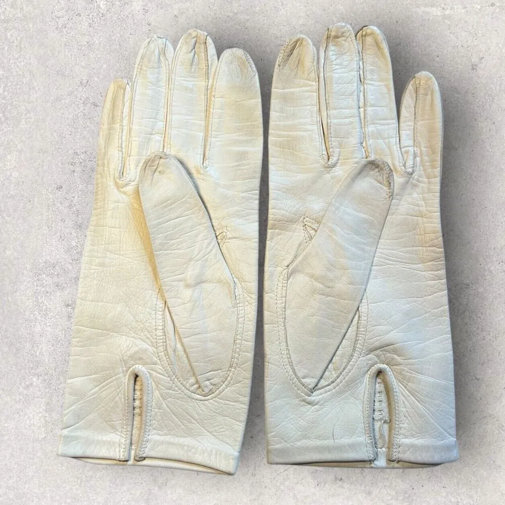 Vintage Crescendoe Italian Leather Gloves For Jordan Marsh Size 10 NEW White - Image 2