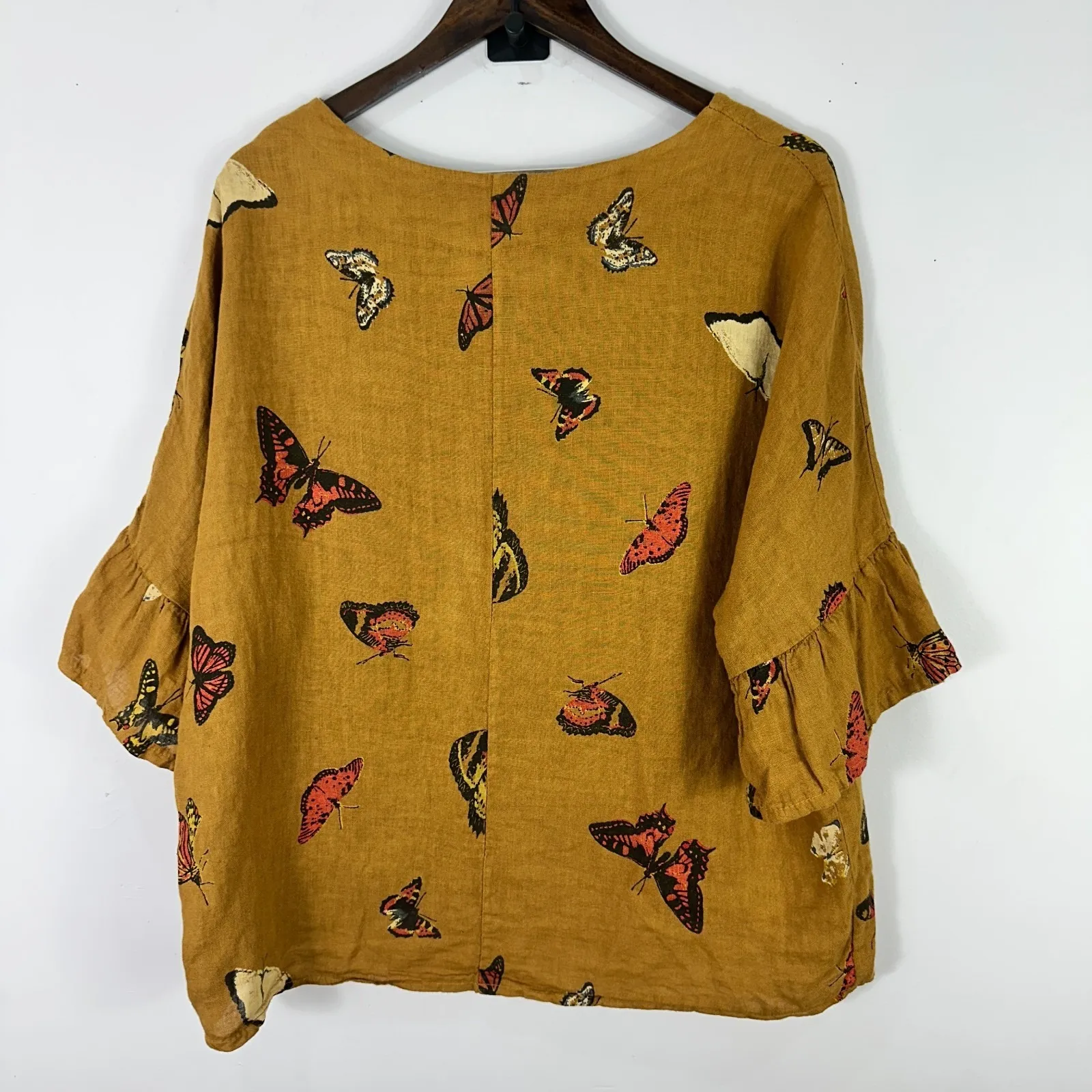 Viola Borghi Linen‎ Top M Brown Butterfly Italy Boho Cottagecore Artsy Lagenlook Size M - Image 2