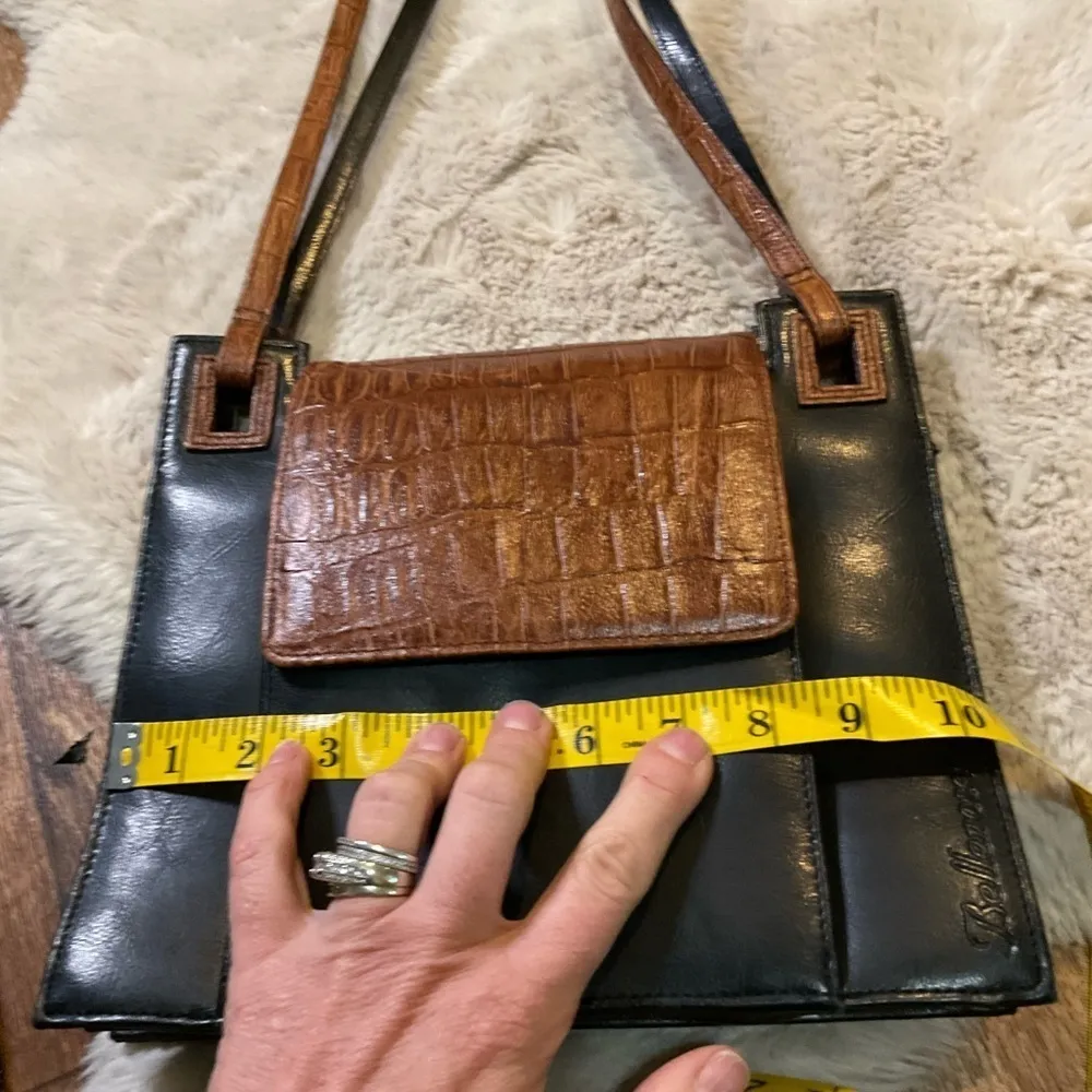 Vintage Bellerose Brown Croc Black Shoulder Bag Purse Wallet Attached Leather - Image 13