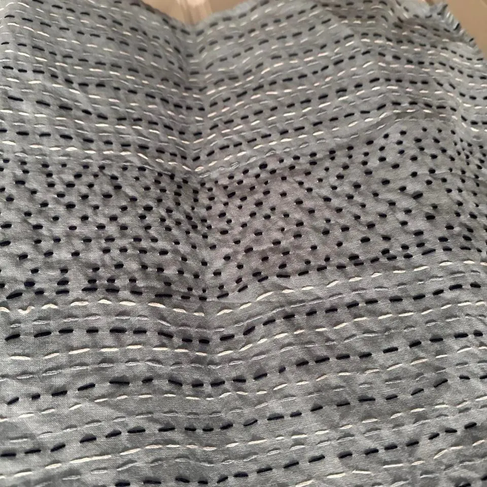 Pure J.Jill Blue Sleeveless Kantha Quilt Stitched Linen Long Dress Large Tall - Image 10