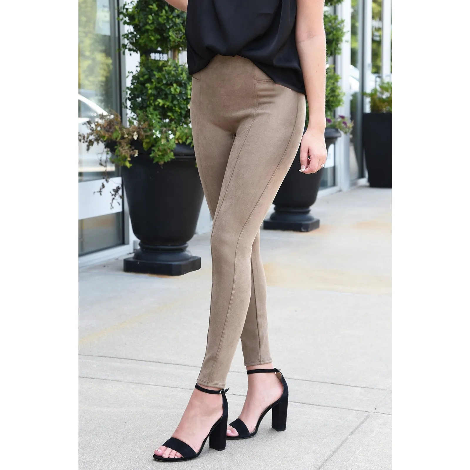 Spanx Faux Suede Leggings Size Small Tan High Rise Stretch Neutral Quiet Luxury - Image 3