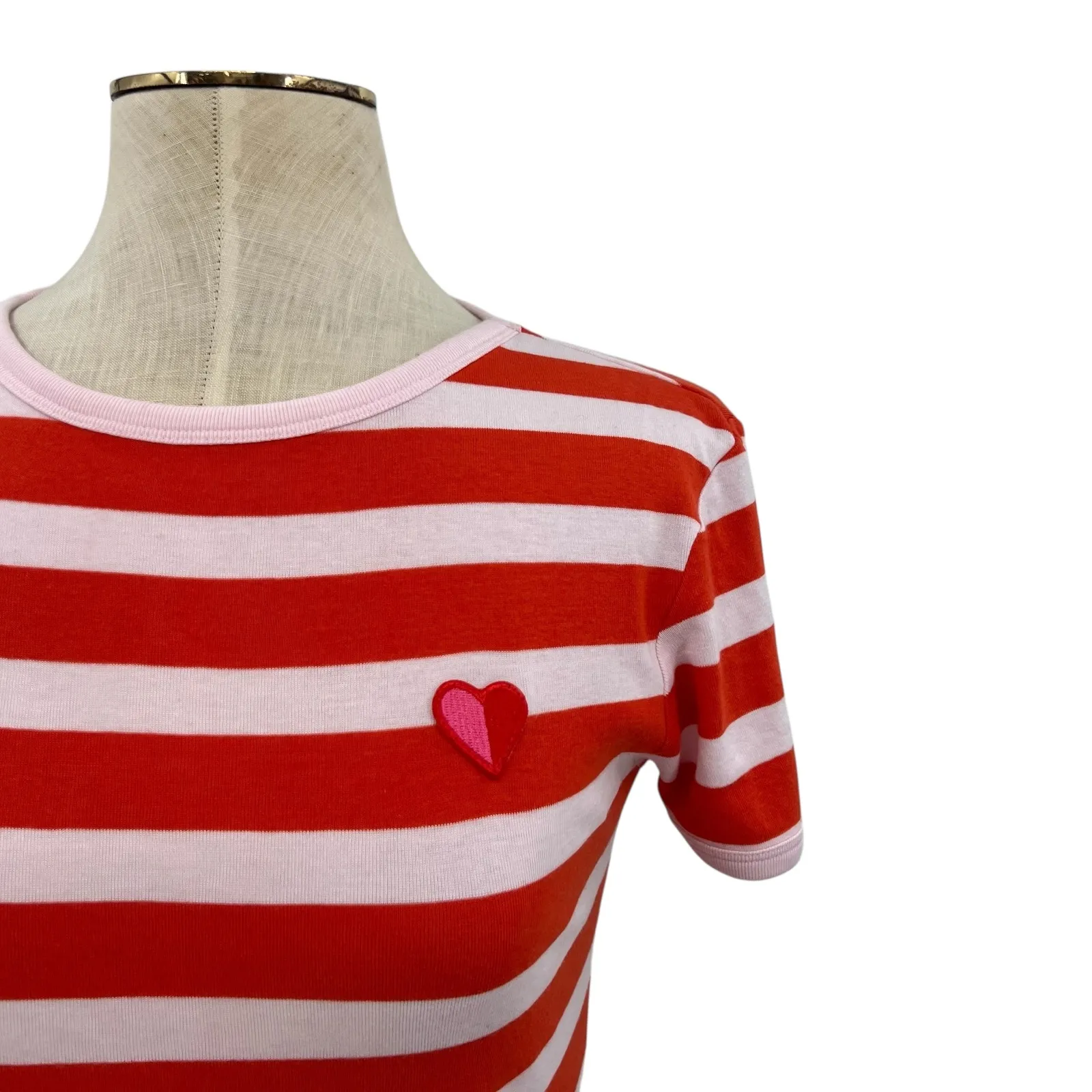 Tory Burch Sport Striped T-Shirt Dress Midi Heart Embroidery Red Size Medium - Image 3