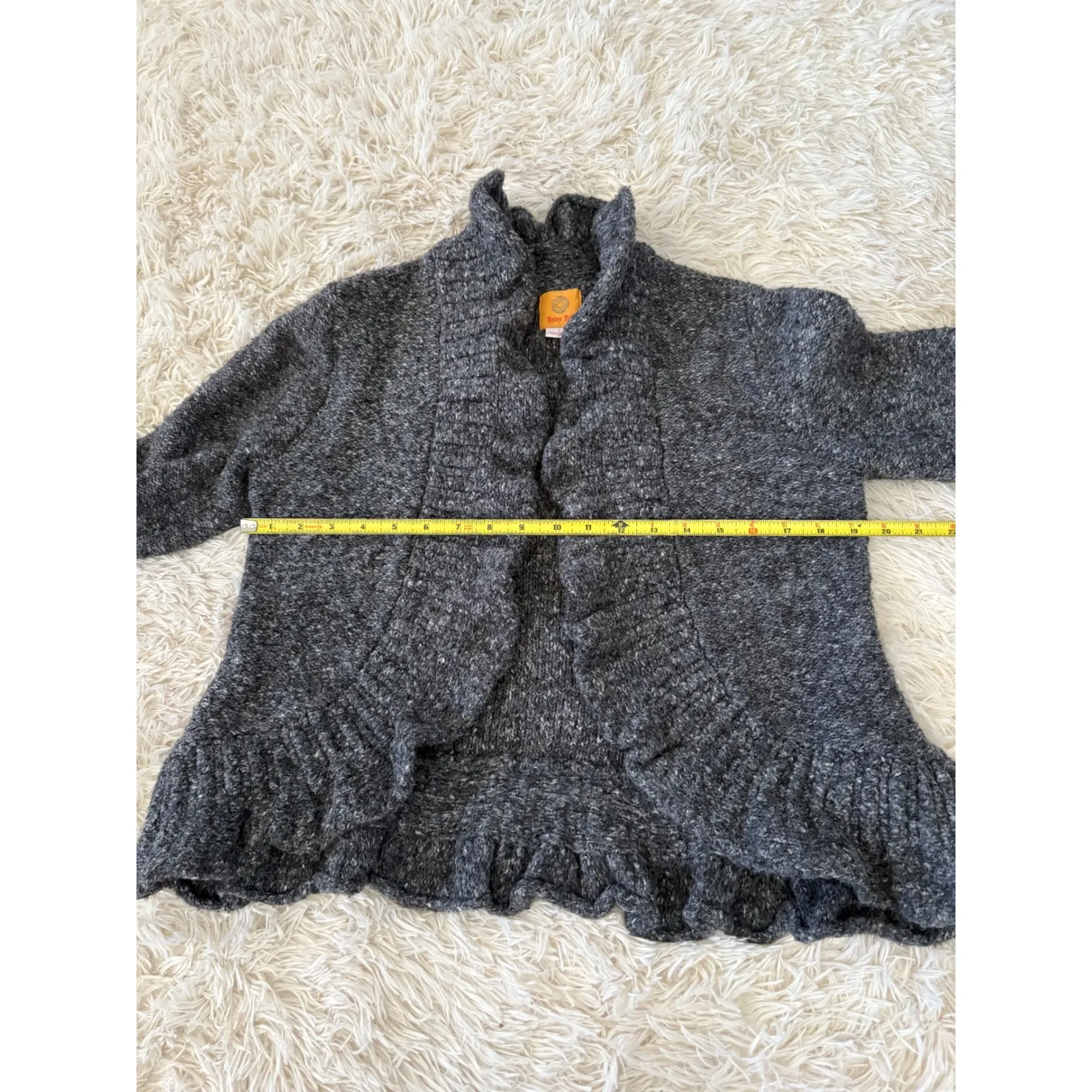 Ruby Rd Women's Gray Ruffle Front Textured Knit Jacket Cardigan Size L Size L - Image 5