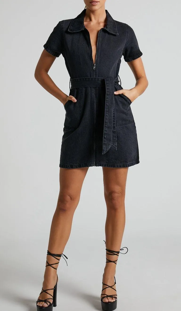 Nandini Mini Black Denim Dress - Image 2