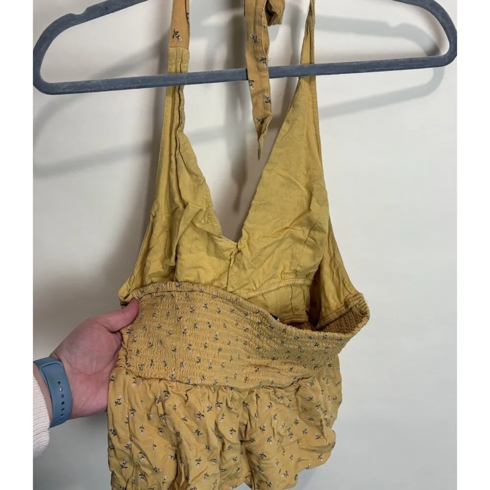 American Eagle Outfitters Medium Yellow Floral Halter Top Shirt Y2K Babydoll - Image 7