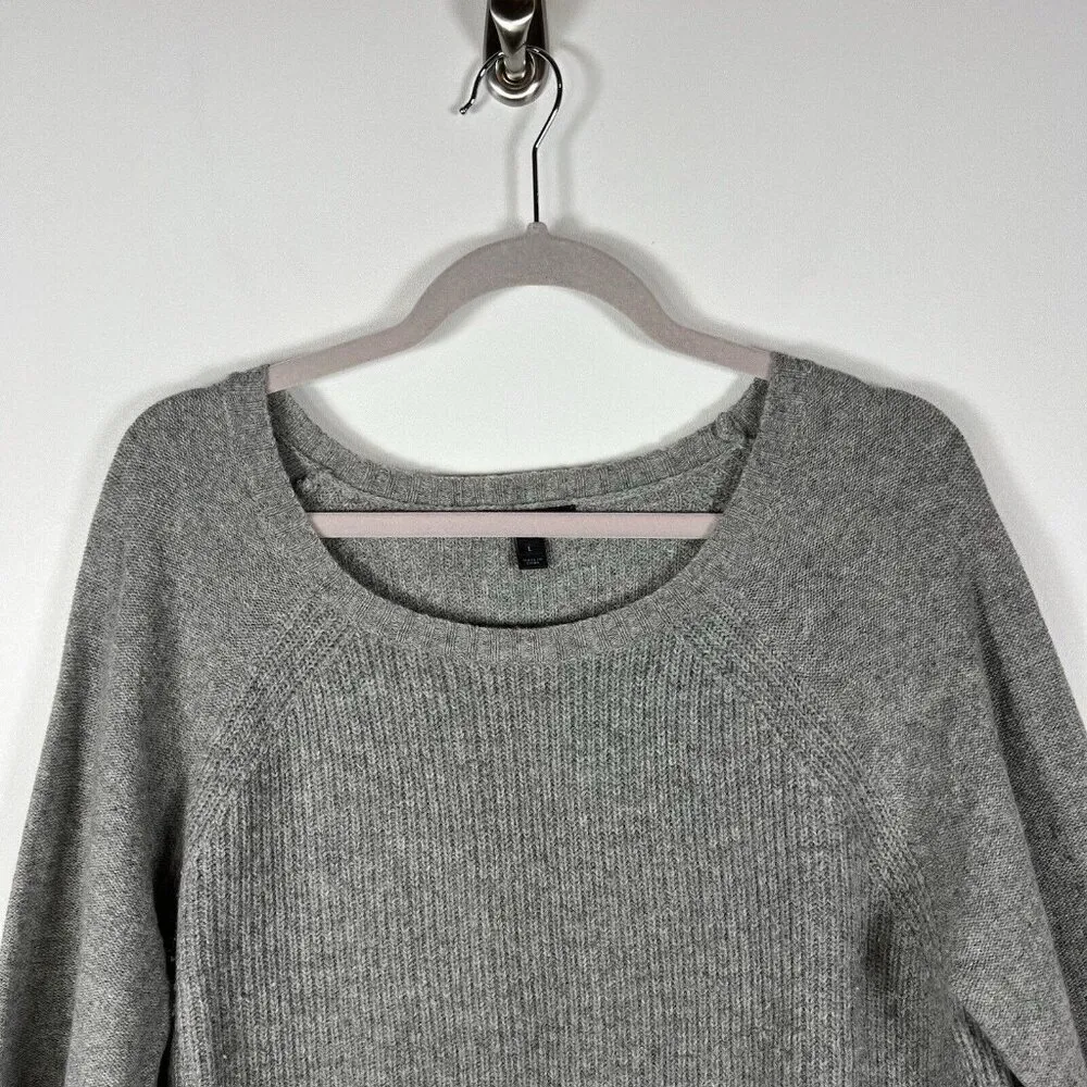 J Crew Sweater Womens‎ Size Large Grey Wool Crew Neck Ribbed Leather Patch Elbow - Image 3