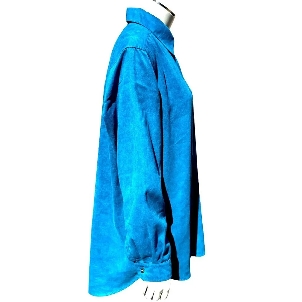 Chicos Design Vintage Turquoise Blue Button Up Tunic Shirt Long Sleeve Faux Sued - Image 4