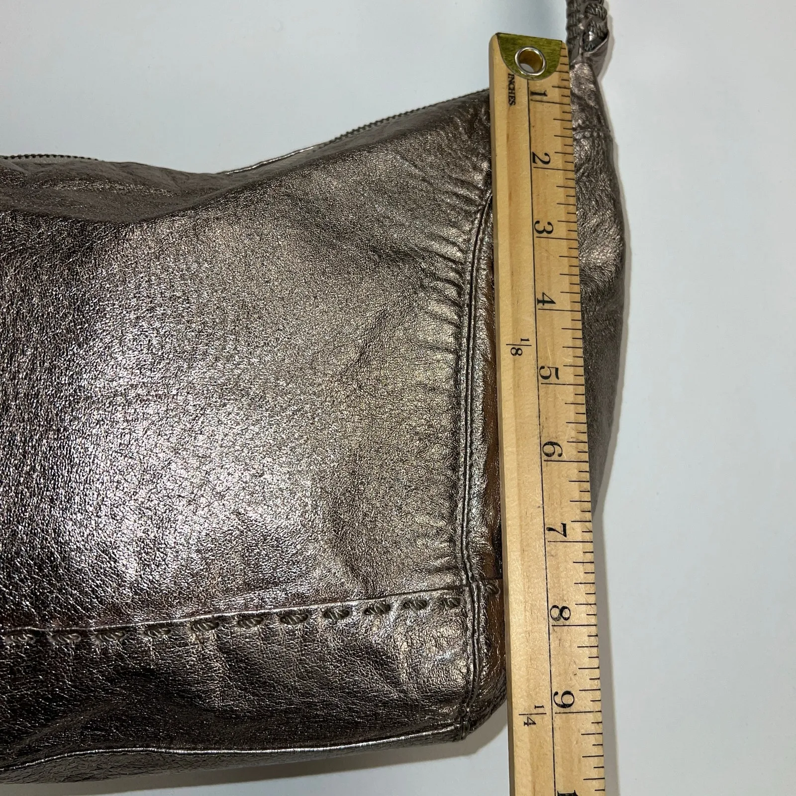 The Sak Pigskin Leather Metallic Gold Satchel Shoulder Bag Purse ~13x9” - Image 6