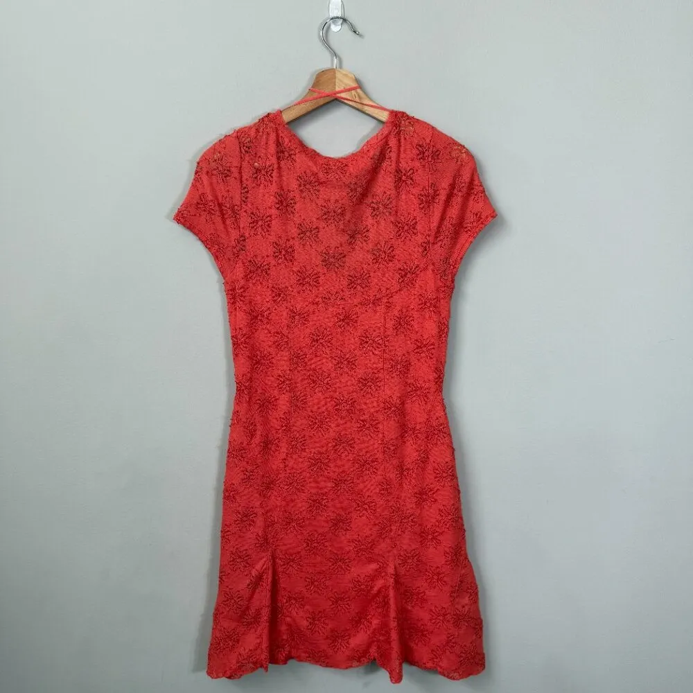 Free People Daisy Godet Lace Mini Dress Women's Medium Orange Embroidered Boho - Image 7