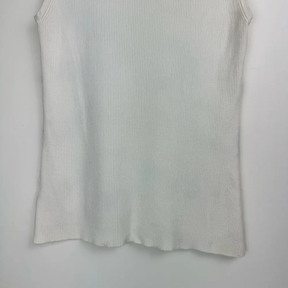 Vtg Y2K Zebra Stripe Ribbed Top Sz Large Quarter Zip Sleeveless Tank Black - Image 14