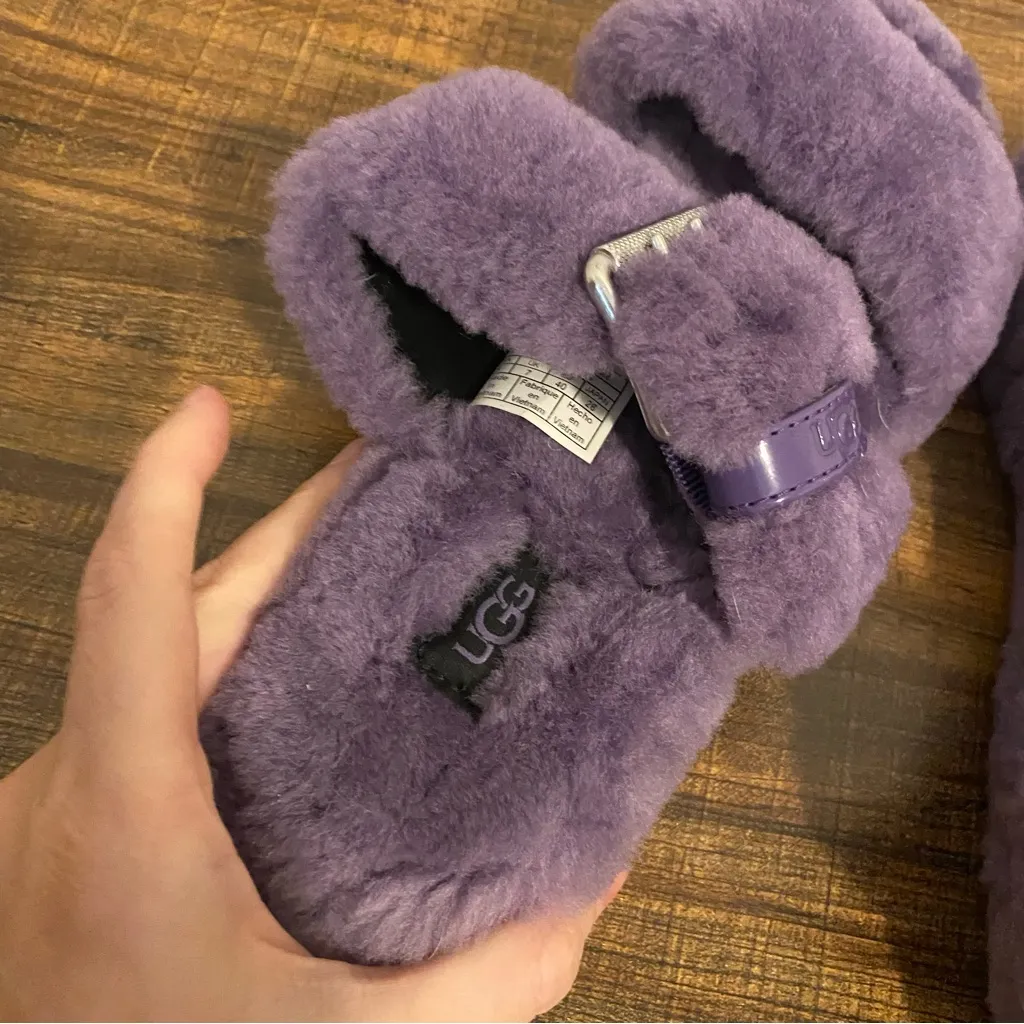Ugg Australia Purple Fuzzy Lamb Fur Slide Sandals size 9 - Image 4