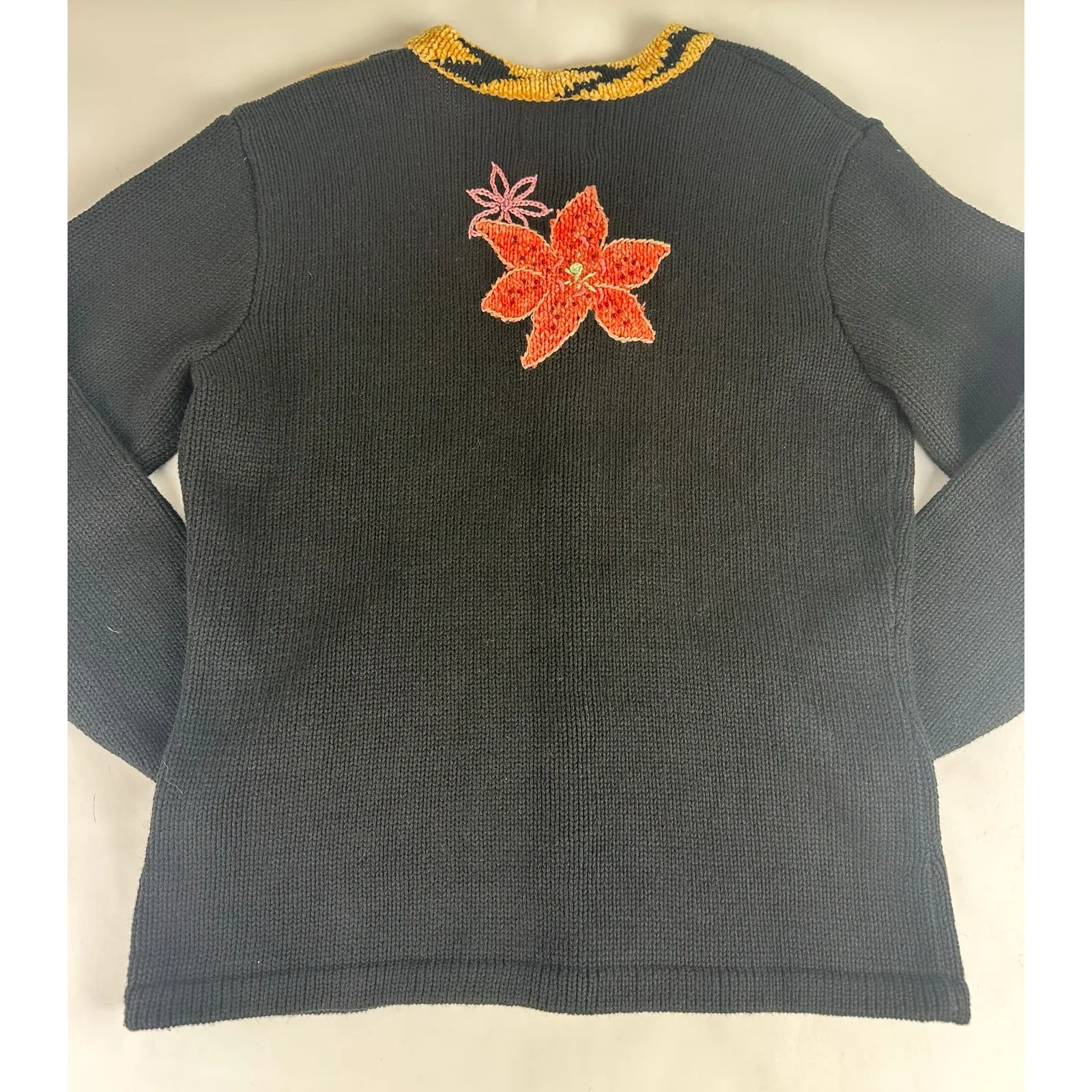 Storybook Knits Tiger Lily Size Medium Cardigan Sweater Cottage Granny Boho Black - Image 9