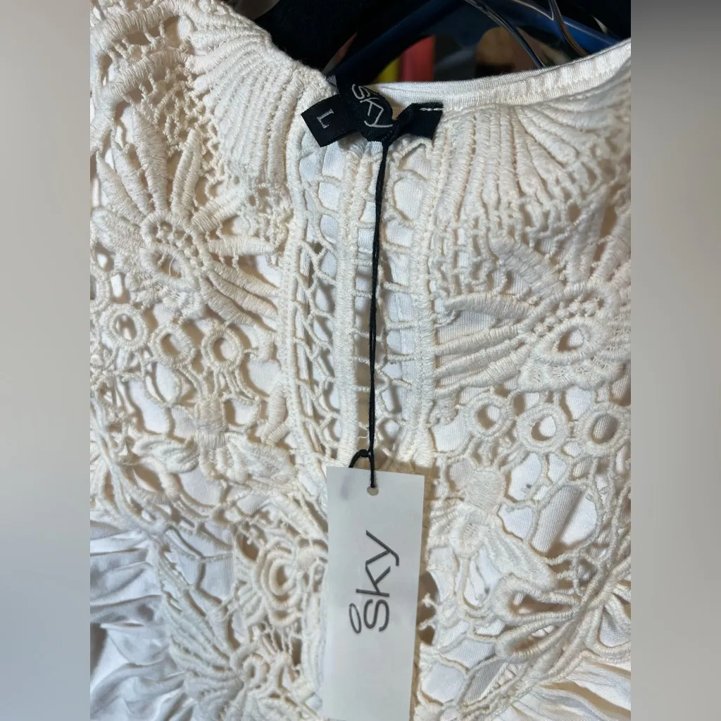 Sky Brand Ivory/Bone tiered ruffle maxi tube dress with crochet detail bridal White Size L - Image 4