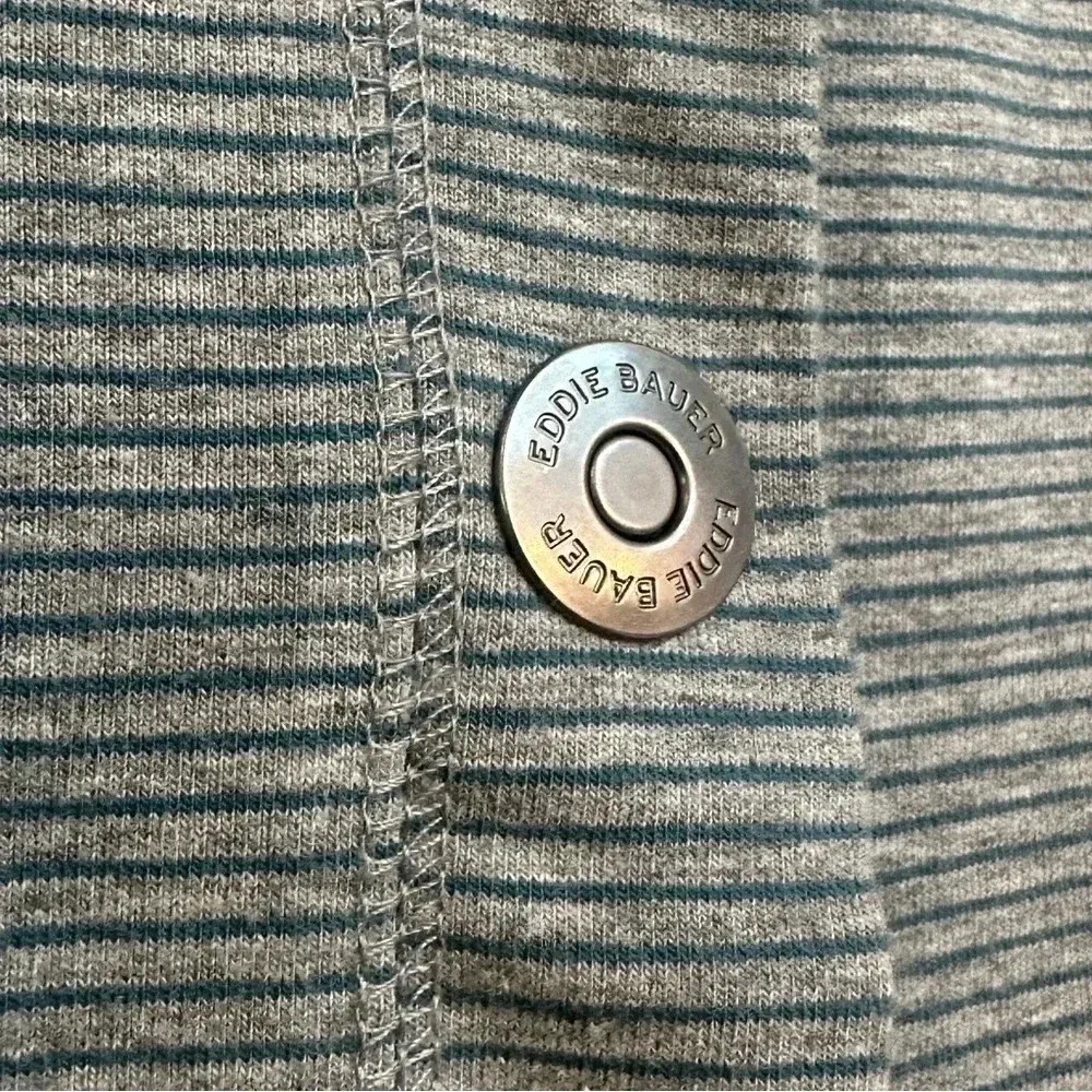 Eddie Bauer Knit Outdoors Blue Grey Stripe Snap Button Down Jacket Size L Large - Image 9