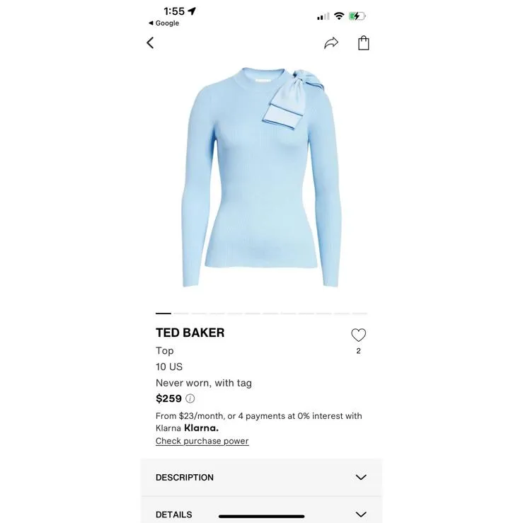 Ted Baker Light Blue Long Sleeve Top with Bow Detail - Image 8