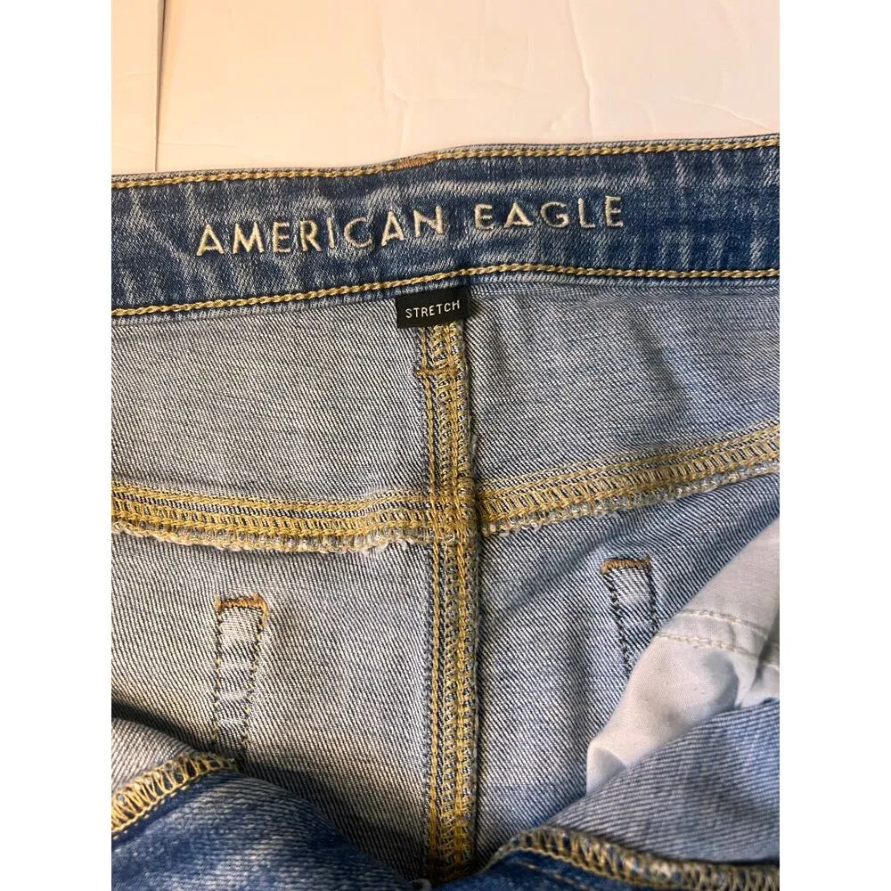 American Eagle Stretched High Rise Shortie Distressed Women Jean Shorts Size 14 - Image 3