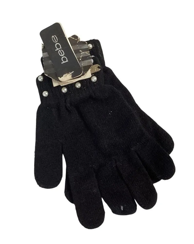 Bebe Pearl Embellished Knit Gloves - Image 3