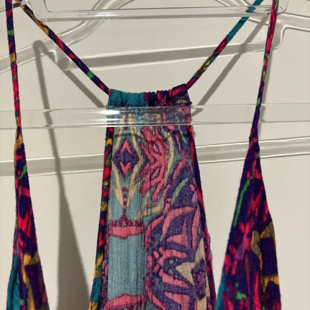Astr the Label boho geometric Racerback trapeze handkerchief hem dress pink blue Size XS - Image 3