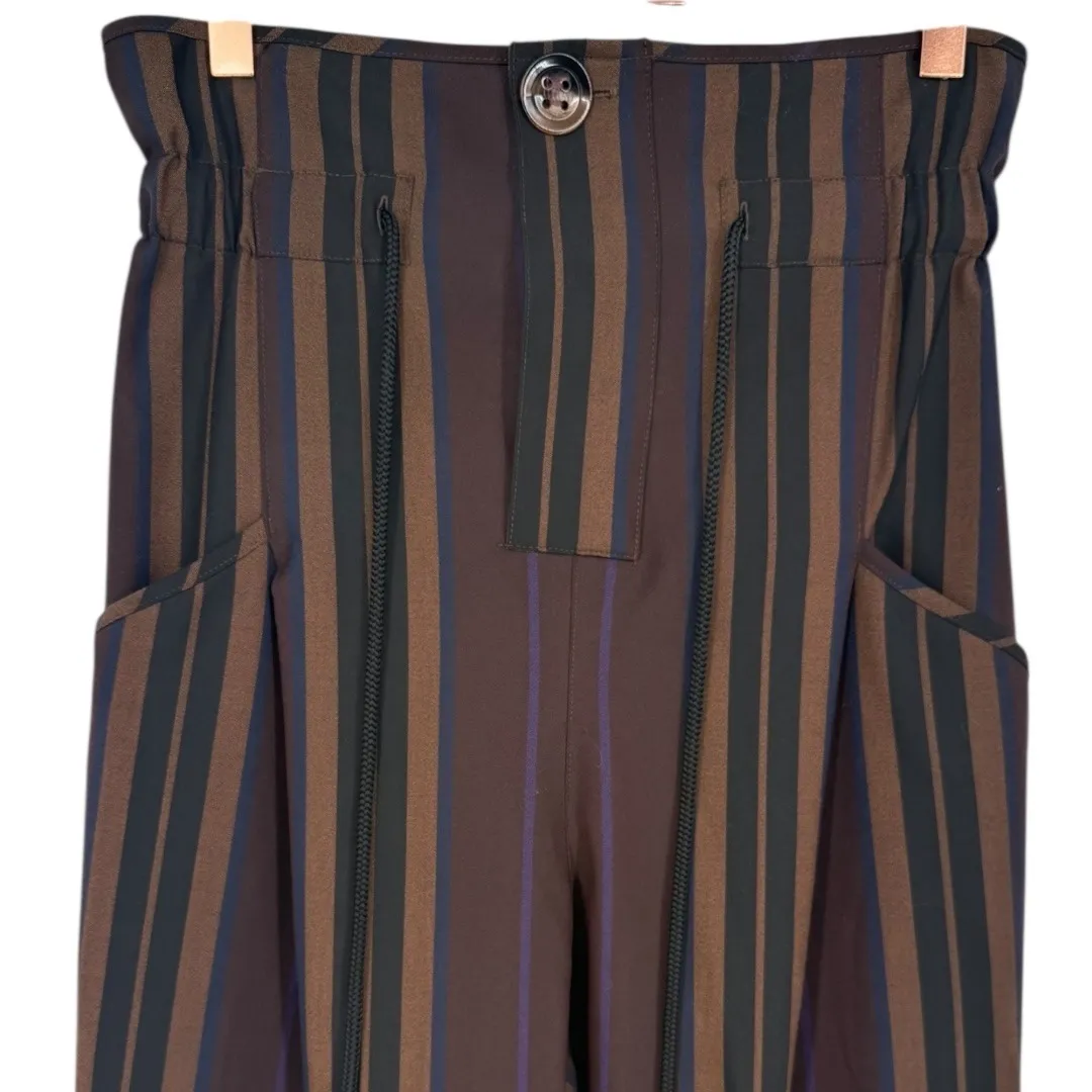 ZARA Women's Paperbag Waist Striped Cropped Trouser Pants Brown Size XS Modern - Image 6