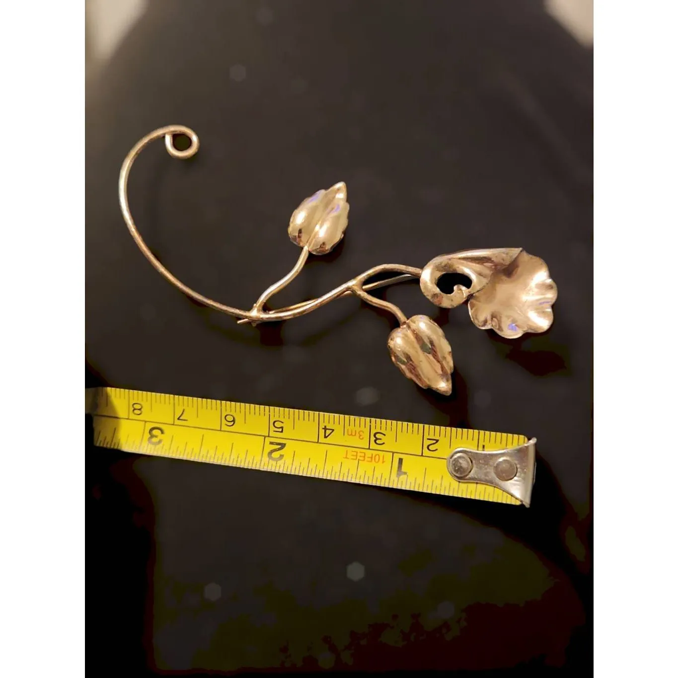 Antique Women's STERLING Signed Silver Gold Toned Floral and Leaf Brooch Pin Whi - Image 4